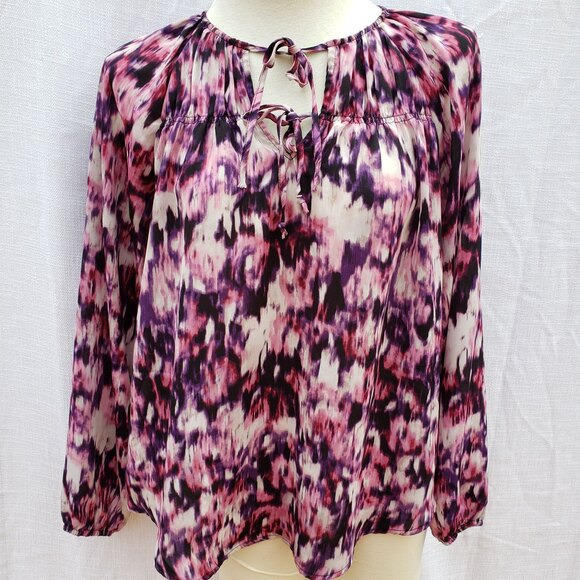 Simply Vera Vera Wang Pink Purple Watercolor Split Neck Boho Blouse Top Size L - Picture 1 of 8